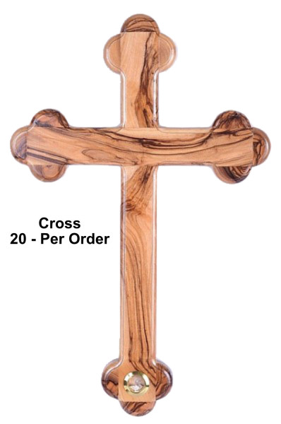 Olive Wood Wall Cross with Holy Land Stones 11 Inches - 20 Crosses @ $23.20 Each