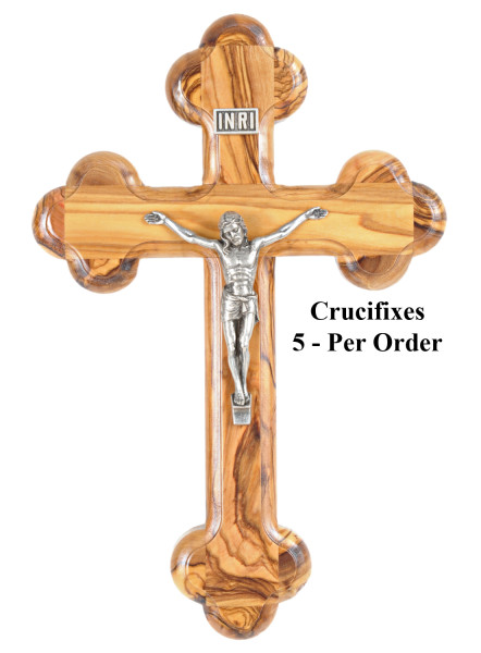 Olive Wood Wall Crucifix 8.5 Inches Tall - 5 Crucifixes @ $24.00 Each