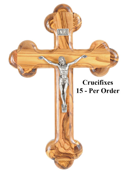 Olive Wood Wall Crucifix 8.5 Inches Tall - 15 Crucifixes @ $21.50 Each