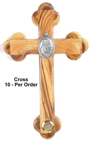 Sacred Heart of Jesus Wall Cross Holy Land Soil 8.5 Inch - 10 Wall Crosses @ $25.00 Each