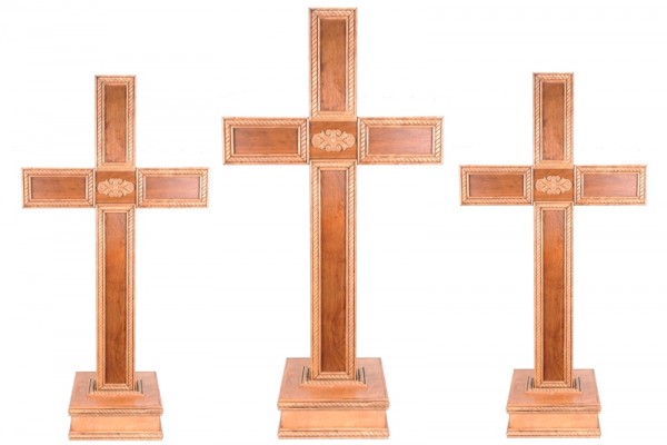 Set of 3 Large Decorative Standing Crosses - Brown - Very Large