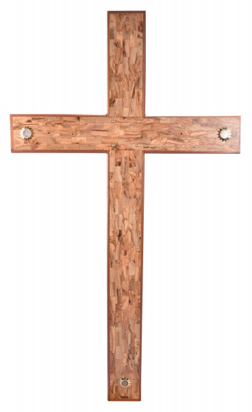 Six Foot Tall Olive Wood Wall Cross with Relics - Brown, 1 Cross