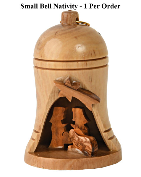 Small 2.75&ldquo; Olive Wood Bell Nativity Ornament - Brown, 1 Nativity