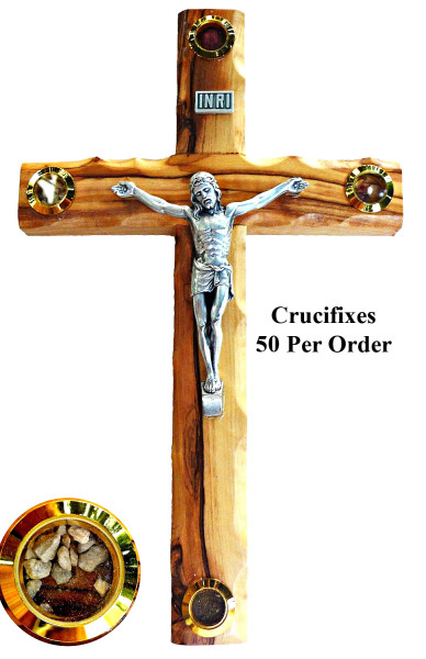 Wholesale Small 4.5&quot; Wall Crucifixes with Relics - 50 Crucifixes @ $9.80 Each