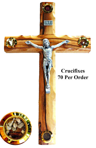 Wholesale Small 4.5&quot; Wall Crucifixes with Relics - 70 Crucifixes @ $9.80 Each