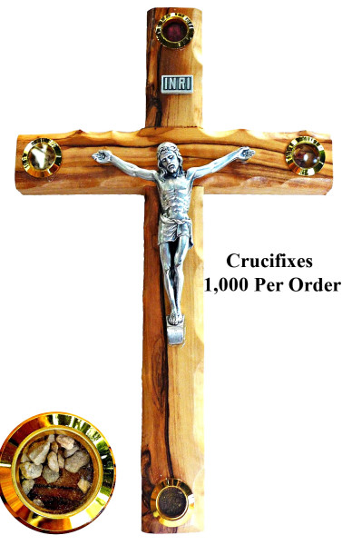 Wholesale Small 4.5&quot; Wall Crucifixes with Relics - 1,000 Crucifixes @ $8.95 Each