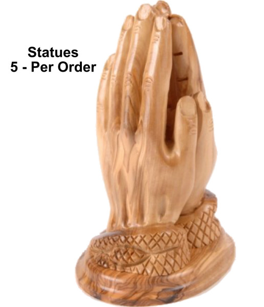 Small Baby Hands Praying Hands Olive Wood Statue 4 Inches Tall - 5 Statues @ $40.00 Each