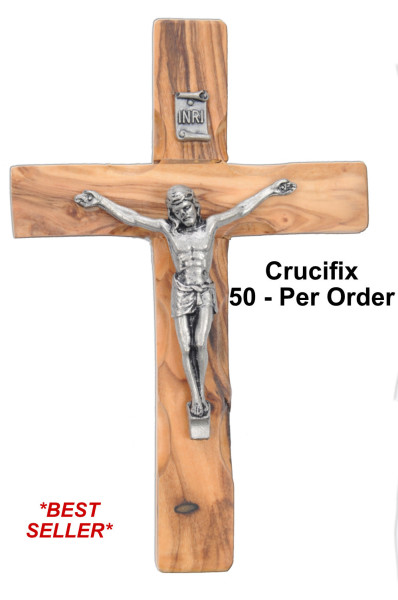 Small Olive Wood Wall Crucifix 4.5 Inch - 50 Crucifixes @ $7.00 Each