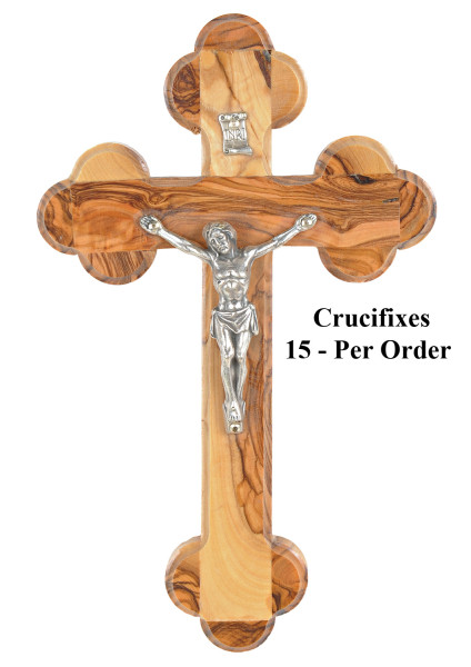 Small Olive Wood Wall Crucifix 6.5 Inches Tall - 15 Crucifixes @ $17.00 Each