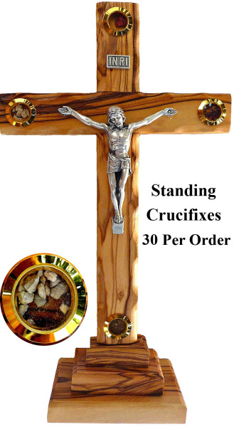 Small Standing 5.25&quot; Wholesale Crucifixes with Relics - 30 Crucifixes @ $12.50 Each