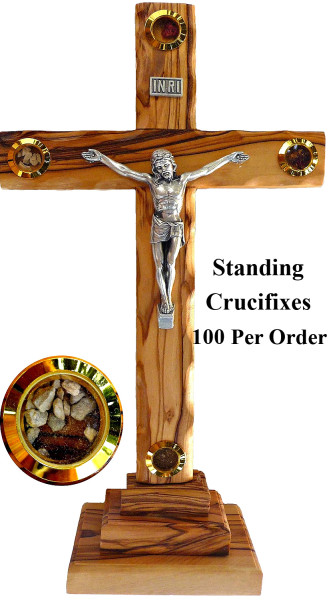 Small Standing 5.25&quot; Wholesale Crucifixes with Relics - 100 Crucifixes @ $12.00 Each