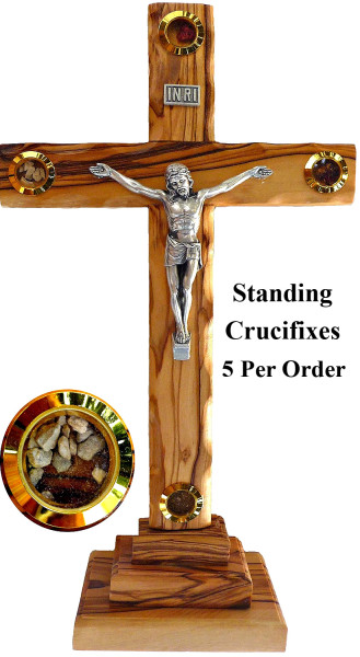 Standing or Wall 5.25&quot; Crucifix with Relics - 5 @ $18.00 Each