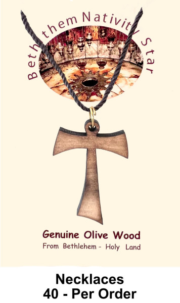 Tau Olive Wood Cross Necklaces 1.5 Inch Bulk Price - 40 @ $2.50 Each (Sale $2.30)