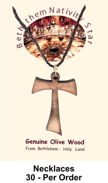 Tau Olive Wood Cross Necklaces 1.5 Inch Bulk Price - 30 @ $2.95 Each (Sale $2.60)