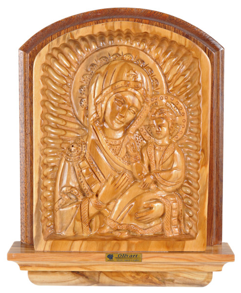 The Virgin Hodegetria Carved Icon Stand or Plaque 7.5 Inches Tall - Brown, 1 Icon