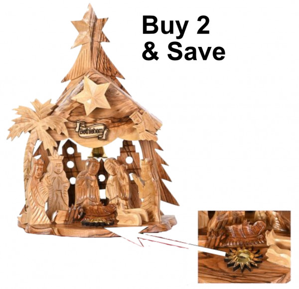 Musical Standing Olive Wood Christmas Nativity Scene w Frankincense 8 Inch Tall - 2 Nativities @ $49.00 Each