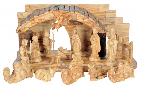 16 Piece Fine Indoor Christmas Nativity Scene w Animals | Stable - Brown, 1 Nativity