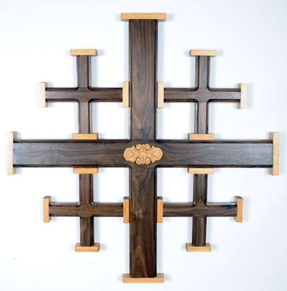 Very Large 3 Foot Walnut Jerusalem Cross - Brown - Very Large