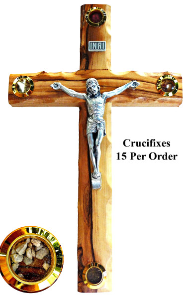 Wall Crucifixes with Relics Wholesale 9.5&quot; - 15 Crucifixes @ $32.00 Each