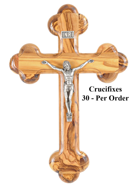 Wholesale 11 Inch Roman Style Olive Wood Crucifix - 30 Crucifixes @ $25.90 Each