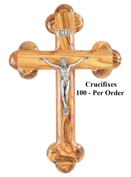 Wholesale 11 Inch Roman Style Olive Wood Crucifix - 100 Crucifixes @ $20.40 Each