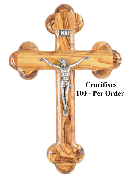 Wholesale 11 Inch Roman Style Olive Wood Crucifix - 100 Crucifixes @ $24.15 Each