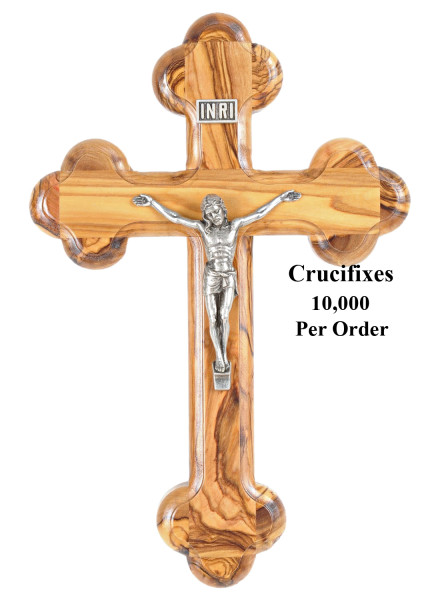 Wholesale 11 Inch Roman Style Olive Wood Crucifix - 10,000 Crucifixes @ $22.00 Each