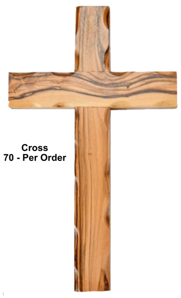 Wholesale 6.25&ldquo; Olive Wood Wall Crosses - 70 @ $8.30 Each