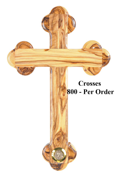 Wholesale 8.5&quot; Olive Wood Wall Crosses with Soil - 800 Wall Crosses @ $12.60 Each