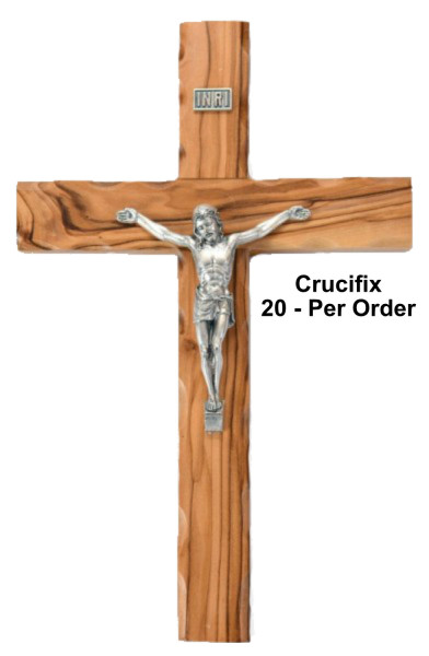 Wholesale 9.5&ldquo; Olive Wood Wall Crucifixes - 20 @ $19.00 Each