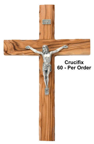 Wholesale 9.5&ldquo; Olive Wood Wall Crucifixes - 60 @ $18.40 Each
