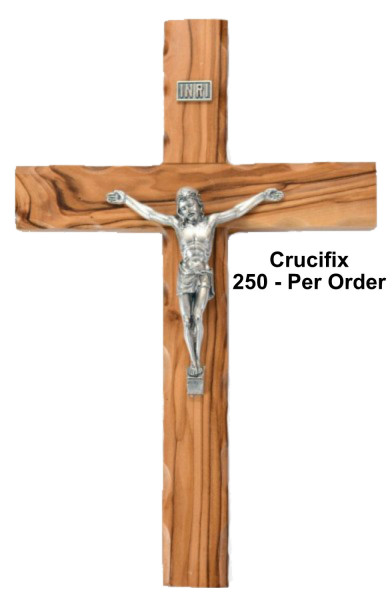 Wholesale 9.5&ldquo; Olive Wood Wall Crucifixes - 250 @ $16.40 Each