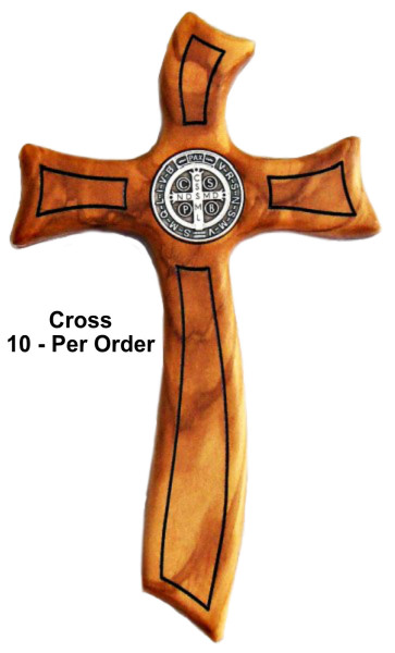 Wholesale Benedictine Olive Wood Wall Crosses - 10 @ $30.00 Each