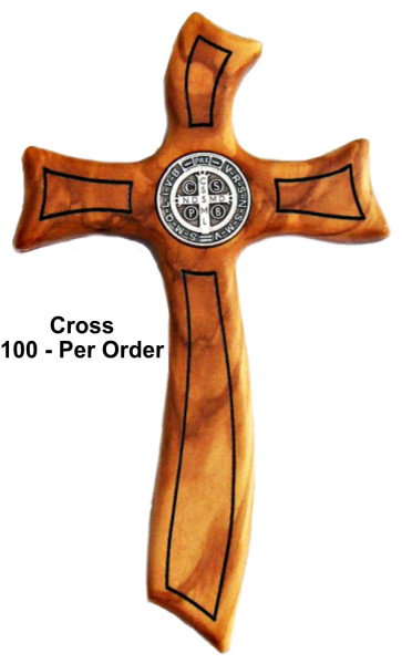 Wholesale Benedictine Olive Wood Wall Crosses - 100 @ $26.50 Each