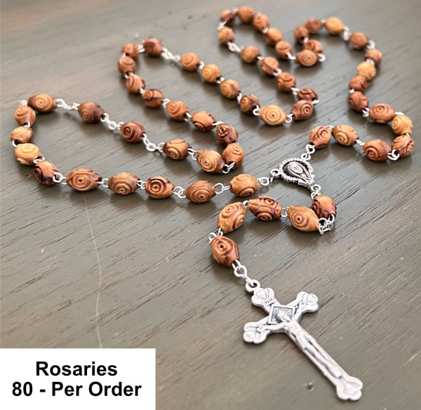 Wholesale Carved Bead Olive Wood Rosaries - 80 @ $7.80 Each