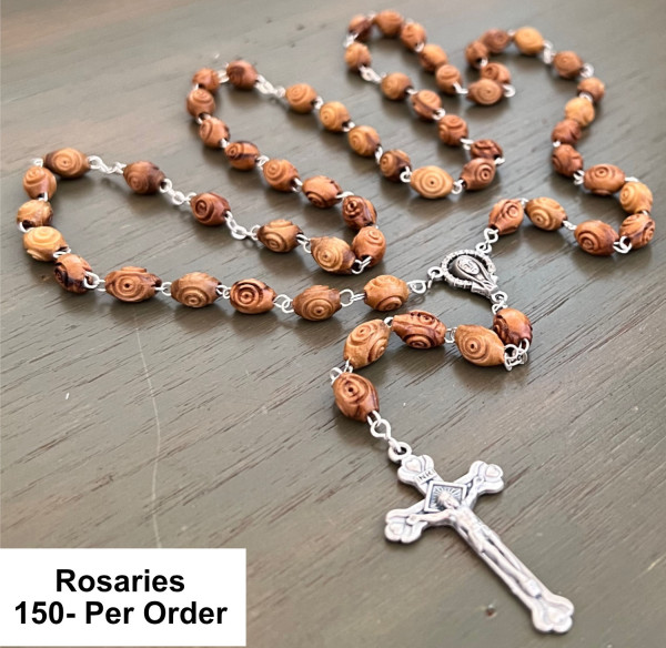 Wholesale Carved Bead Olive Wood Rosaries - 150 @ $7.45 Each