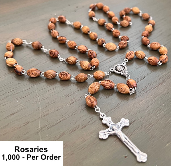 Wholesale Carved Bead Olive Wood Rosaries - 1,000 @ $6.60 Each