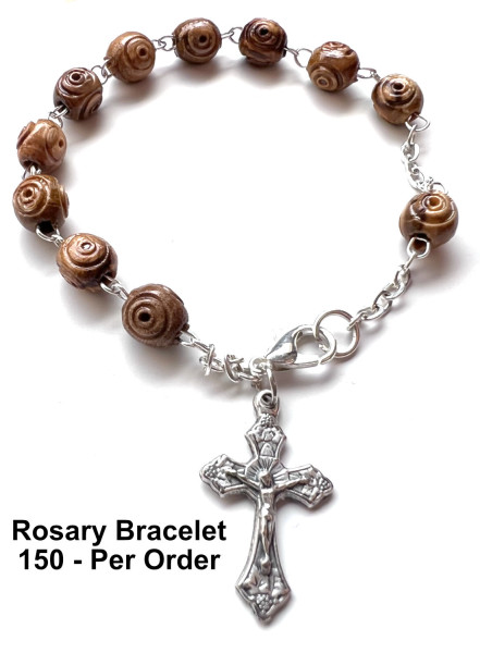 Wholesale Carved Bead Olive Wood Rosary Bracelets 7.5 Inch - 150 @ $2.50 Each