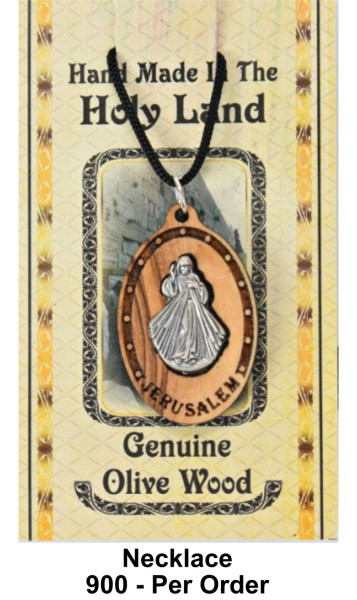 Wholesale Divine Mercy Olive Wood Necklaces 1.5 Inches - 900 Necklaces @ $1.95 Each
