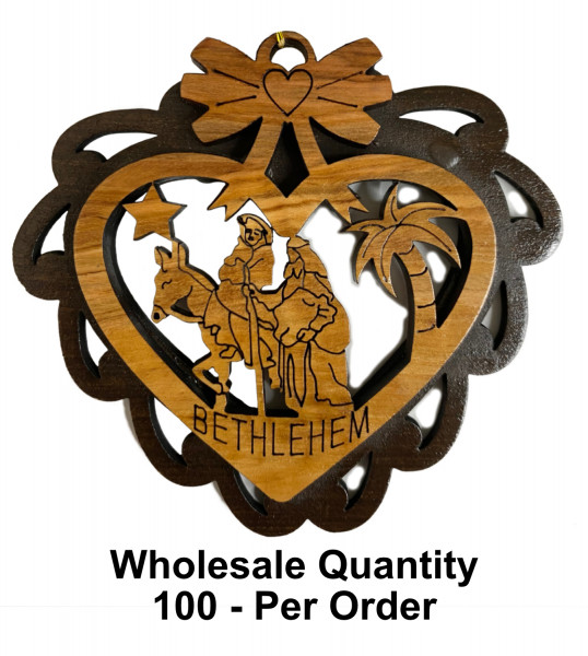 Wholesale Flight to Egypt Holy Family Olive Wood Ornament - 100 Ornaments @ $4.40 Each 
