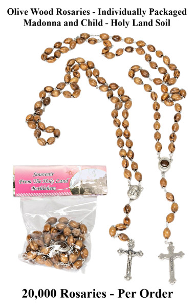 Wholesale Madonna and Child Olive Wood Rosaries - 20,000 @ $6.20 Each