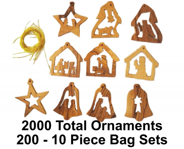 Wholesale Small Nativity Christmas Ornaments | | 10 Assorted in Bag - 2,000 Ornaments @ $.84 Each