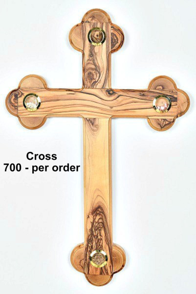 Wholesale Olive Wood 11&ldquo; Wall Crosses with 4 Articles - 700 @ $16.65 Each