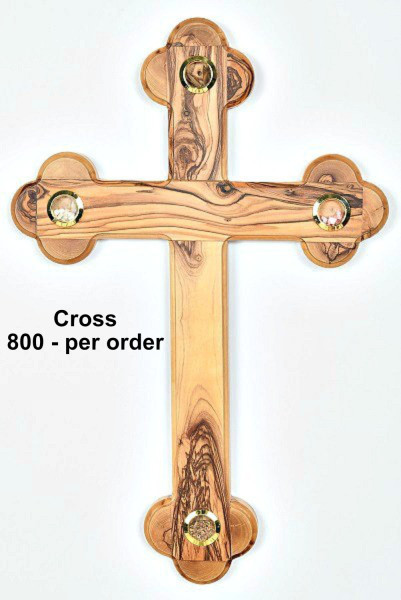 Wholesale Olive Wood 11&ldquo; Wall Crosses with 4 Articles - 800 @ $16.40 Each