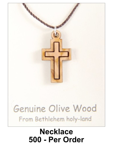 Wholesale Olive Wood Cross Necklaces 1 Inch - 500 @ $1.90 Each