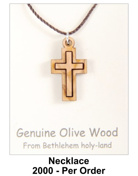 Wholesale Olive Wood Cross Necklaces 1 Inch - 2,000 @ $1.60 Each