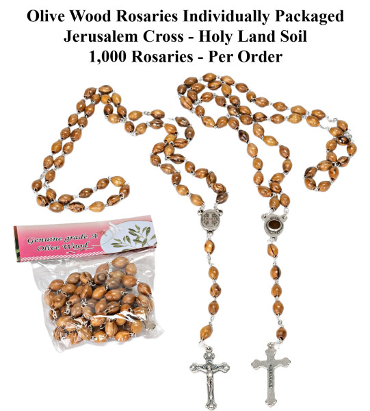 Wholesale Olive Wood Rosaries with Holy Land Soil - 1,000 @ $6.30 Each