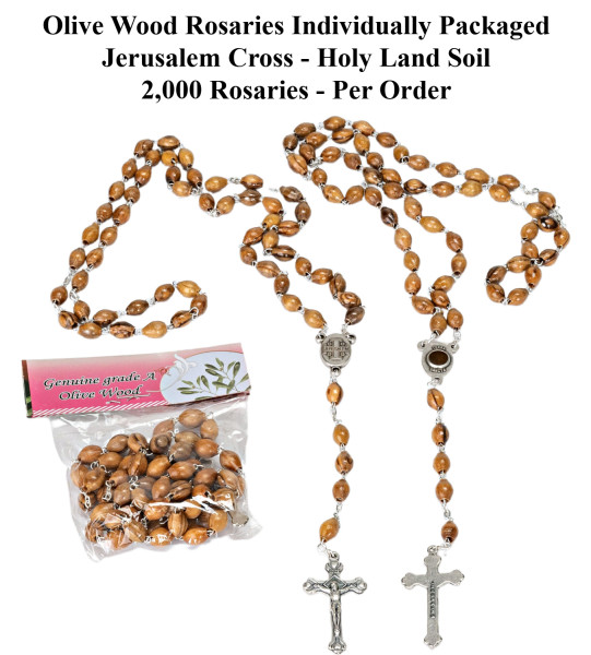 Wholesale Olive Wood Rosaries with Holy Land Soil - 2,000 @ $6.25 Each