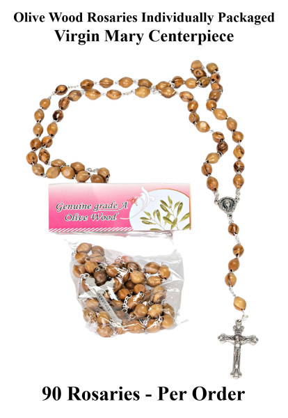 Wholesale Olive Wood Rosaries - Virgin Mary Centerpiece - 90 @ $7.75 Each