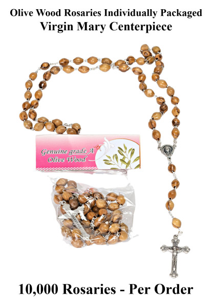 Wholesale Olive Wood Rosaries - Virgin Mary Centerpiece - 10,000 @ $4.40 Each